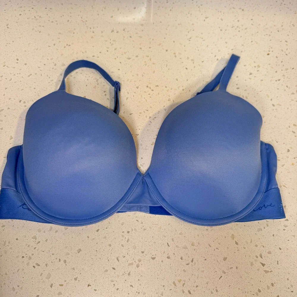 Victoria's Secret PINK Wear Everywhere T-Shirt Bra Blue Pink 38D Underwire Logo